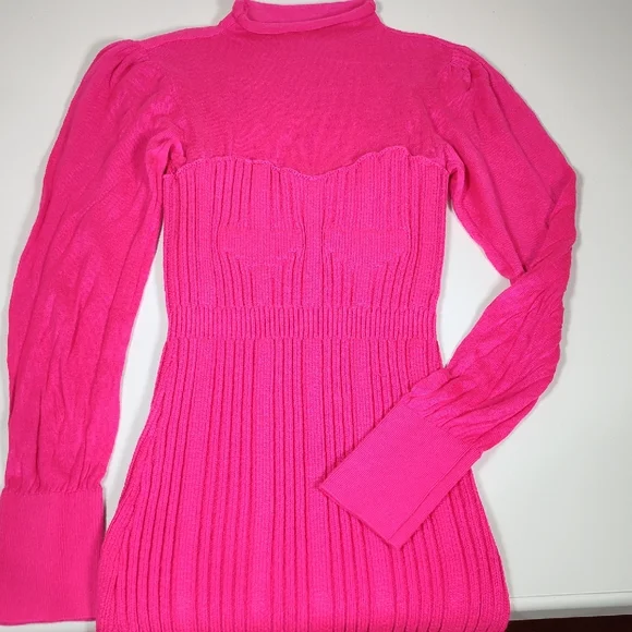 Anthropologie Pink Turtleneck Fitted Sweater Dress XS - Picture 7 of 14